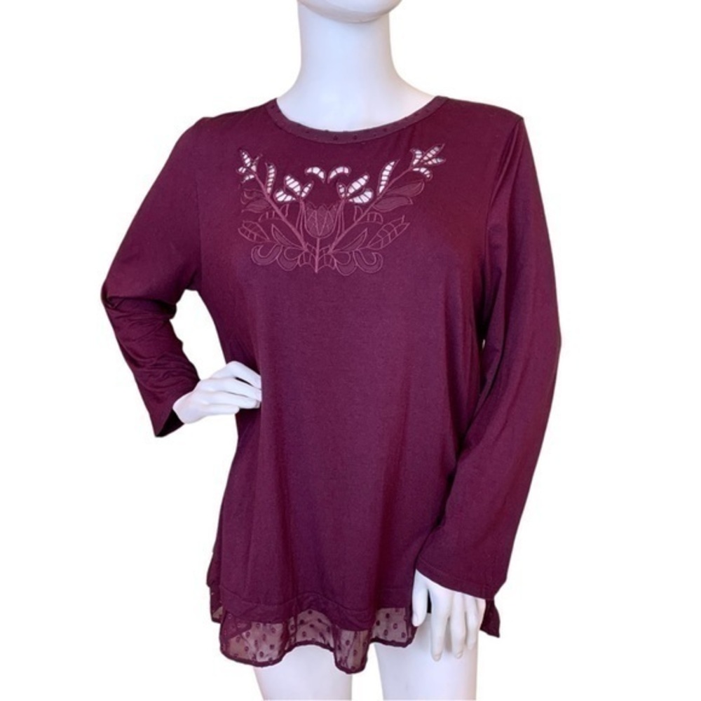 Daniel Rainn Burgundy Blouse Lace Details Tie Back Size Large